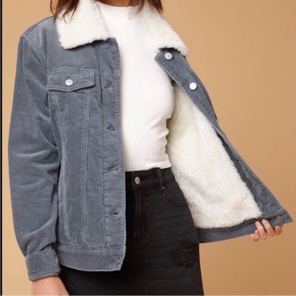 PacSun Blue Corduroy Sherpa Lined Trucker Jacket Coat Oversized S M Fall
